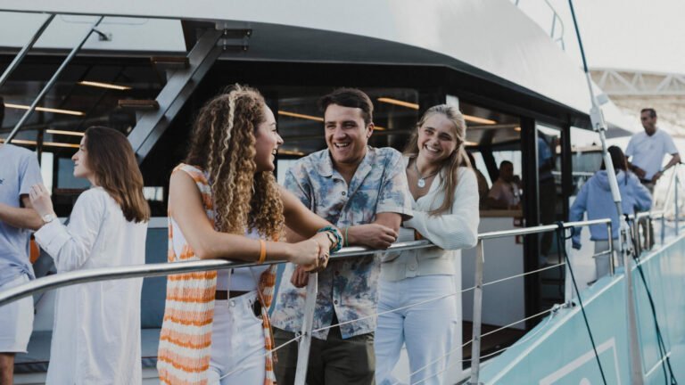 Three friends enjoying the trip onboard