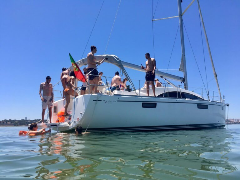 Young people enjoying the sunny day for a safe dip