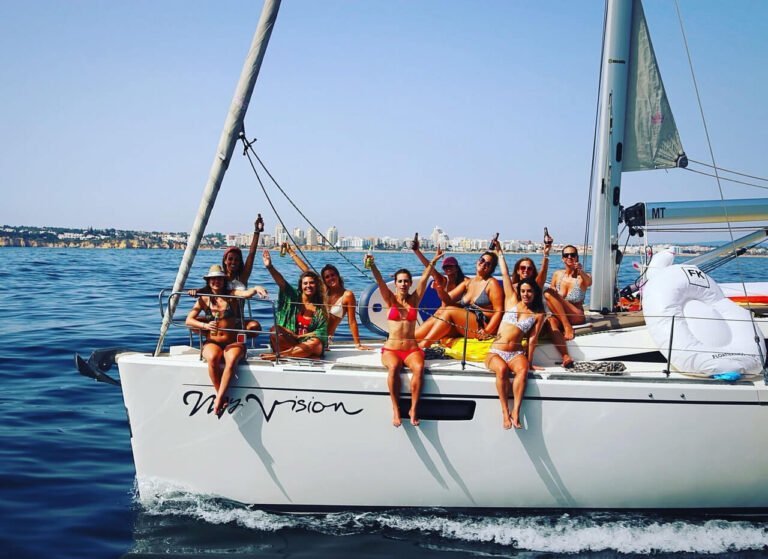 Cheerful young women during their boat tour