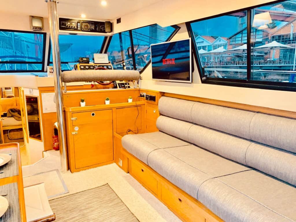 Yacht interior with comfortable living room