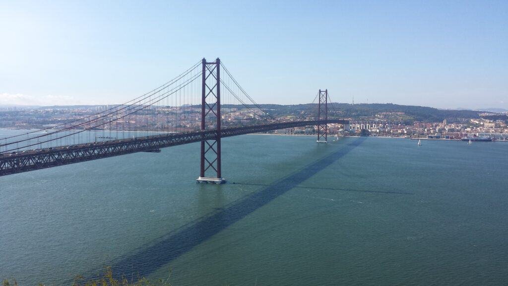 View with the  25th of April Bridge, the Tagus river and Lisbon in the background, from  Christ-King 