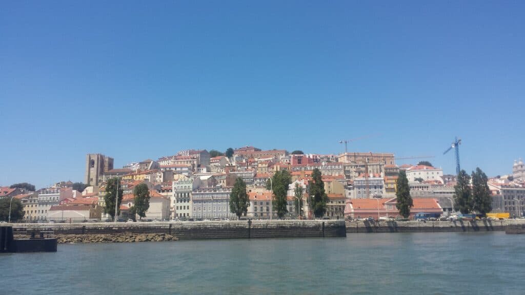 View of the Alfama neighborhood from the Tagus river