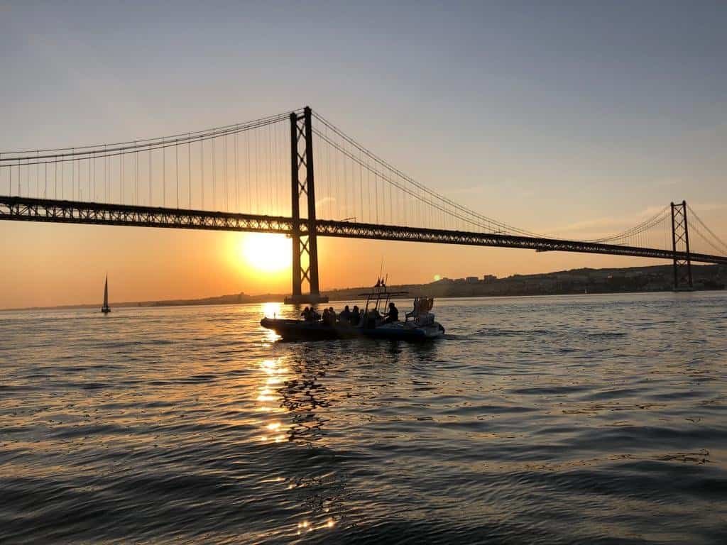 Speedboat ride at sunset on the Tagus River