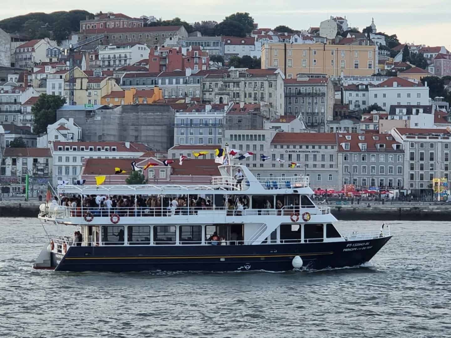 Príncipe do Tejo on the waters of the wonderful Tagus River in Lisbon. An event on board. One of the largest boats on the Tagus River