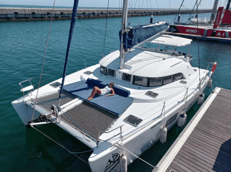 Catamaran docked at the Marina
