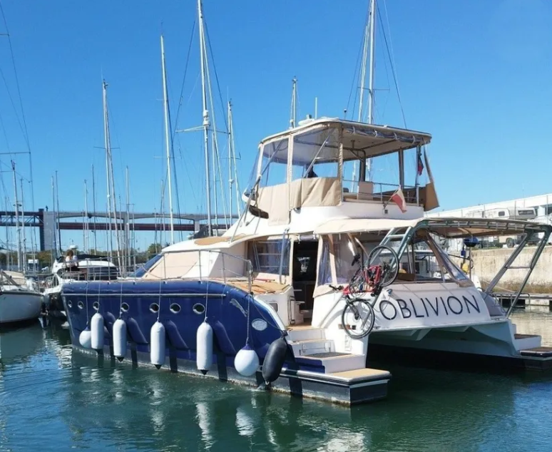 Catamaran moored at the dock