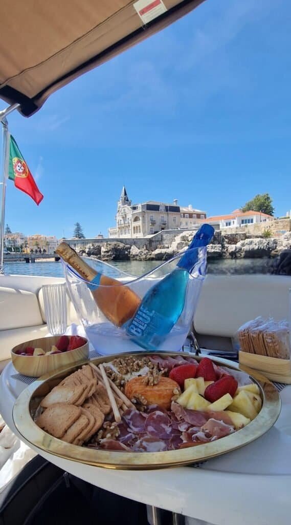 Cheese and fruit platter served on board the boat