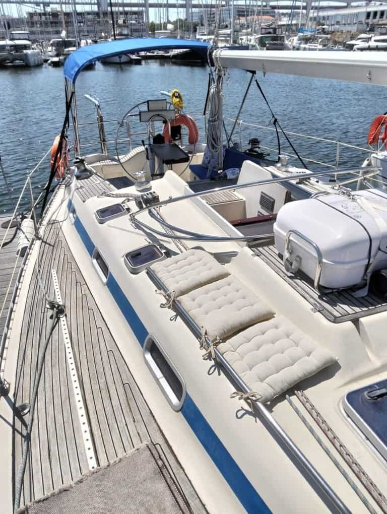 Wide view of the boat with several cushions