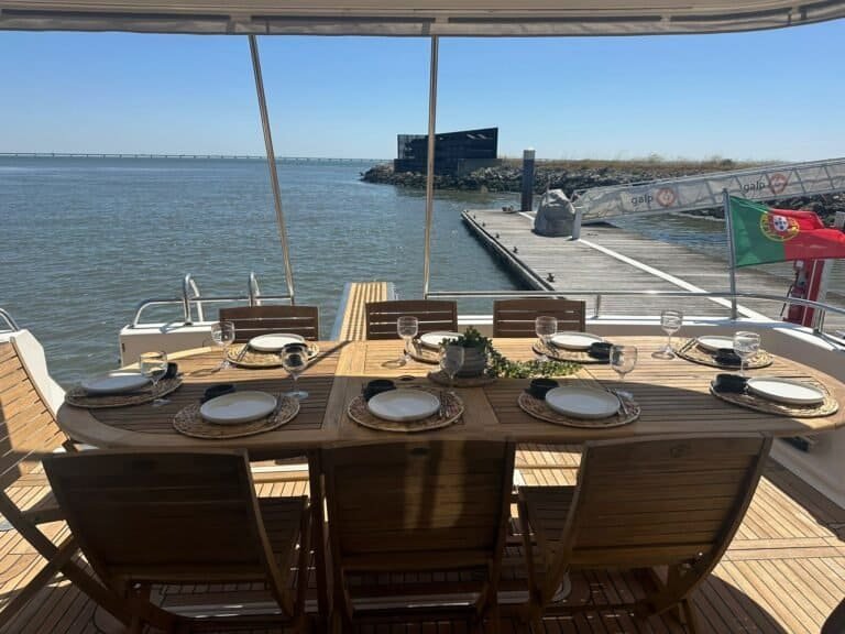 Celebrate life with a gourmet meal on the deck, surrounded by the river, sun, and an incredible view of Lisbon