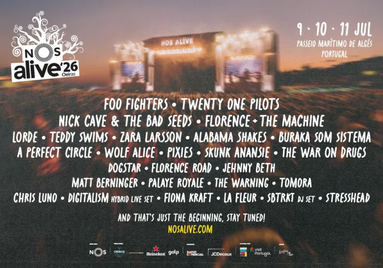 Cartel con la lista de todos los artistas que actuarán en el NOS Alive 2026